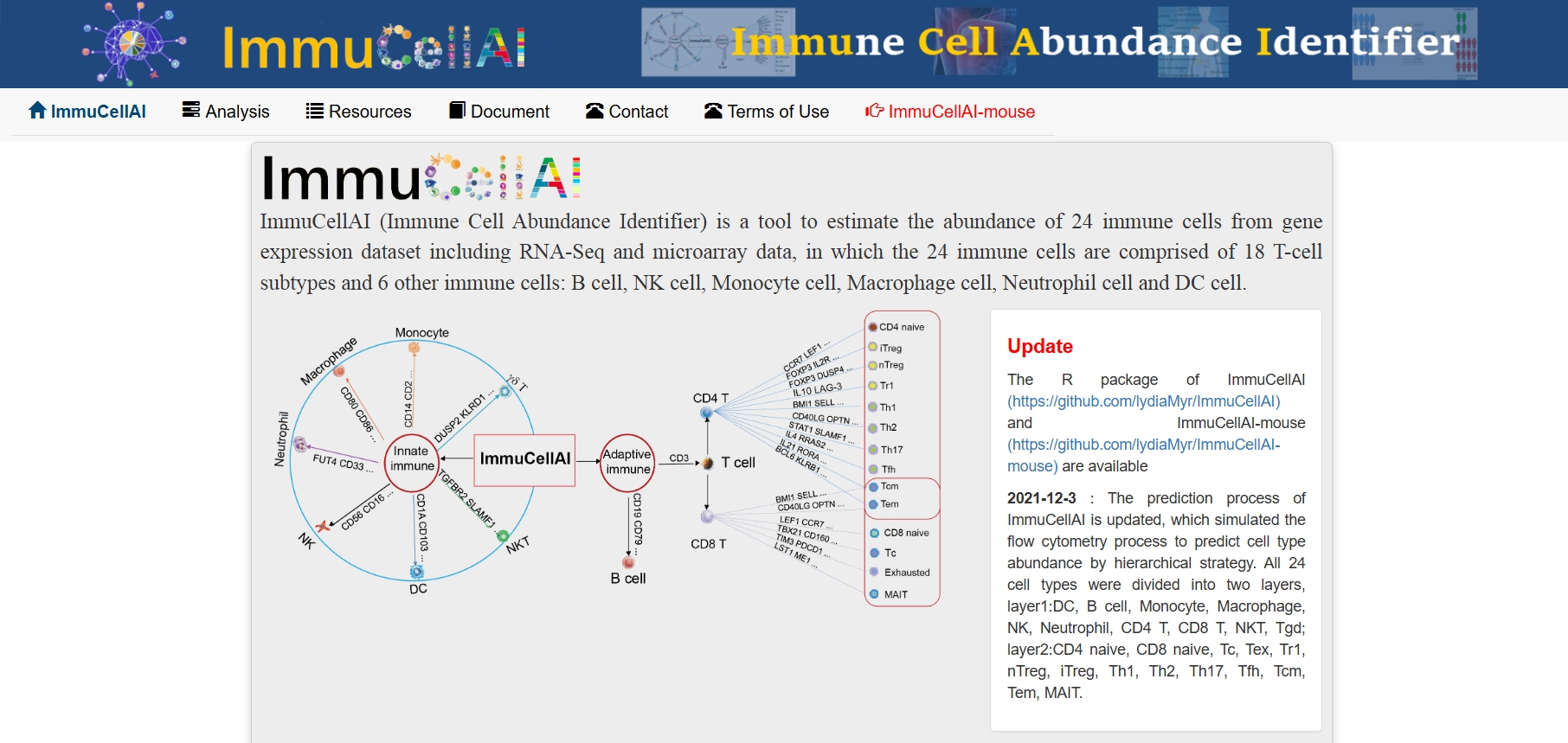 ImmuCellAI,ImmuCellAI 是一个专注于免疫细胞丰度分析的网络平台，它利用基于 ssGSEA（单样本基因集富集分析）算法的先进技术，为研究者提供了一个强大的工具，用以估算 RNA-Seq 和微阵列基因表达数据集中的 24 种不同免疫细胞的浸润丰度。